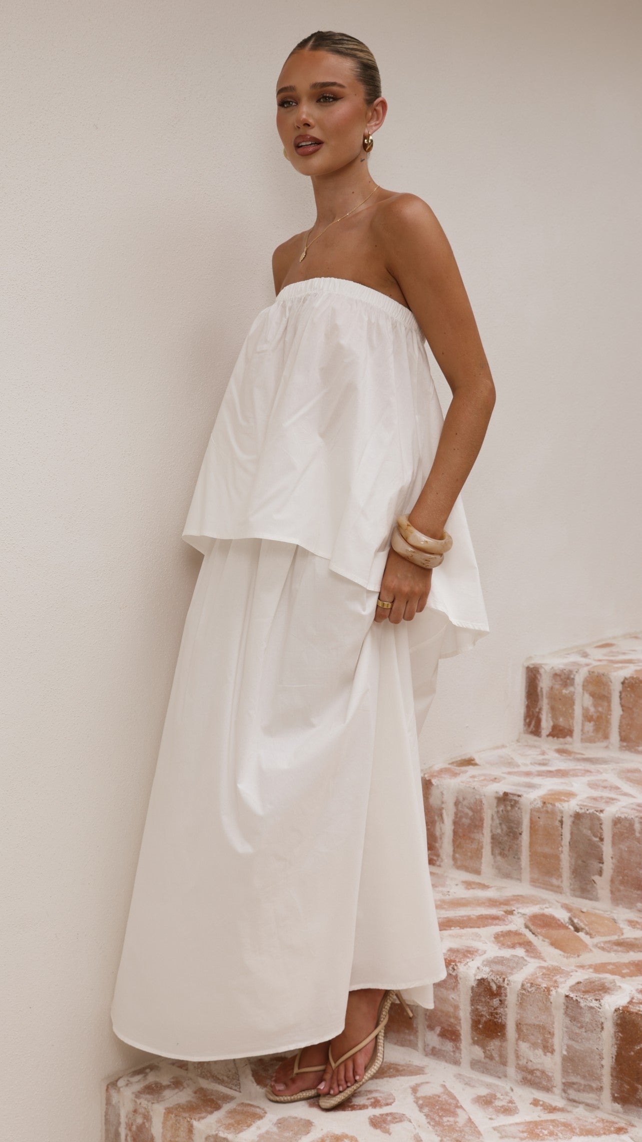 Makala Strapless Top and Maxi Skirt Set - White