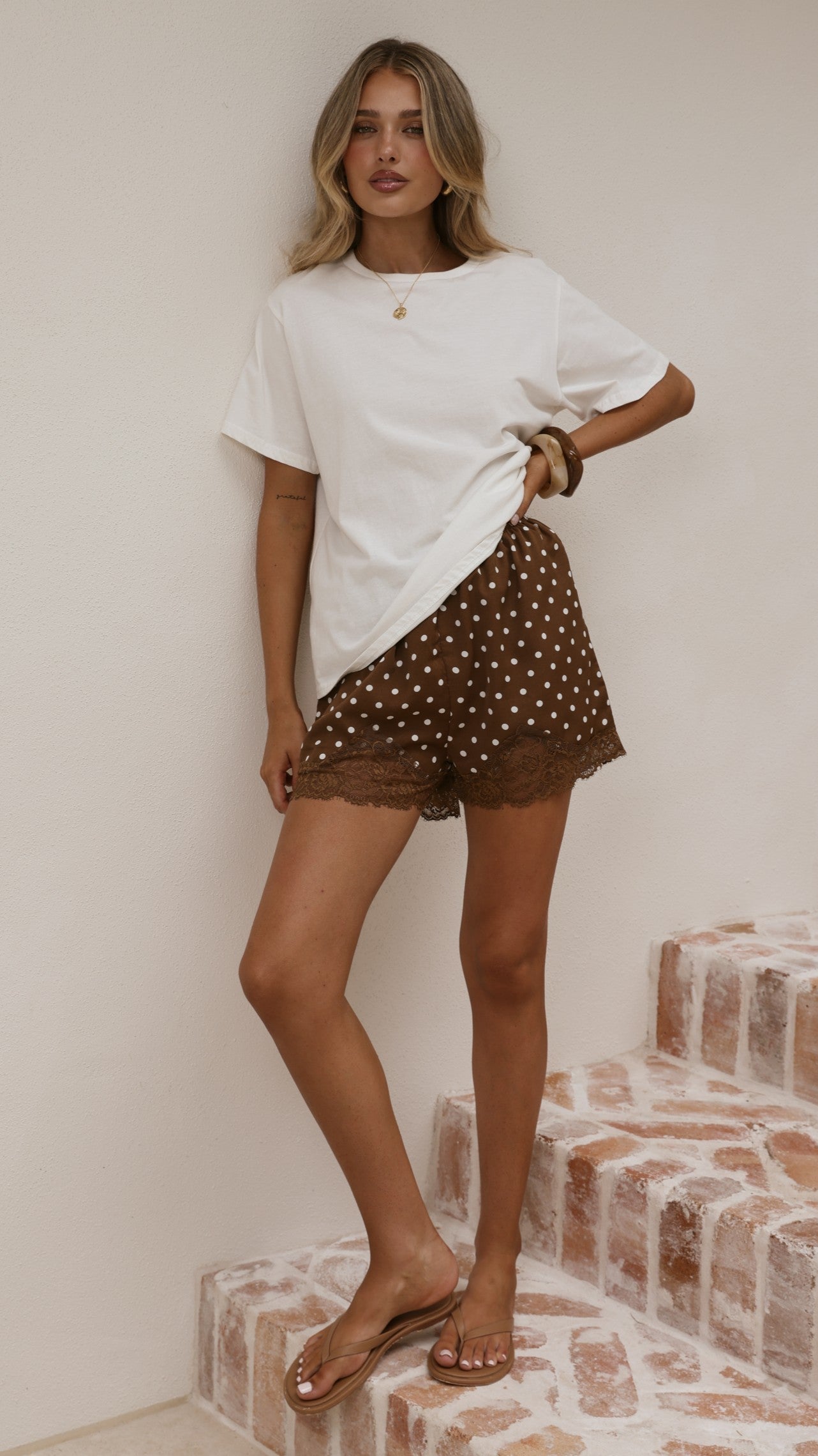 Makoa Lace Shorts - Choc/White Polka
