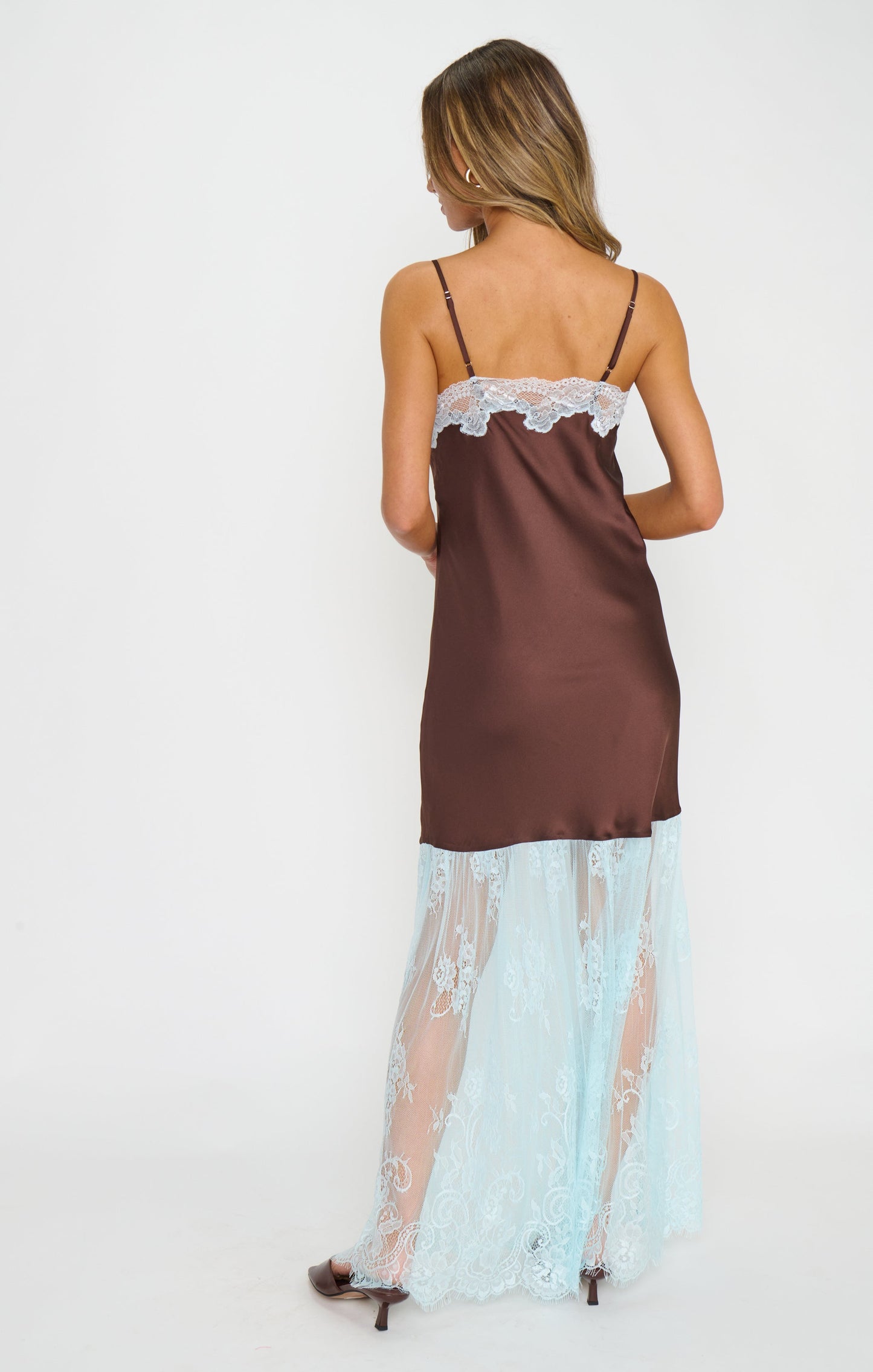 Celine Dress ~ Chocolate Blue Luxe Satin