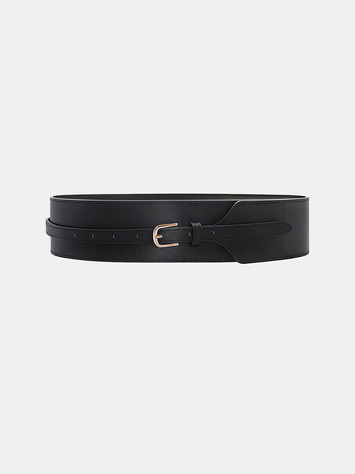 Wide PU Leather Belt with Gold-Tone Buckle