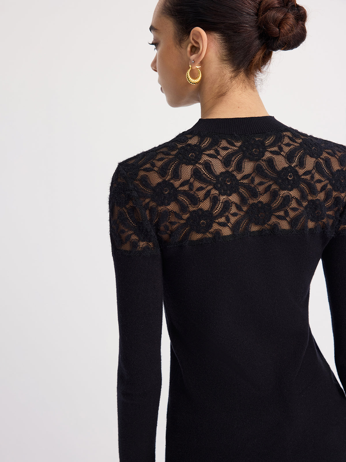 Sheer-Lace Paneled Knit Sweater