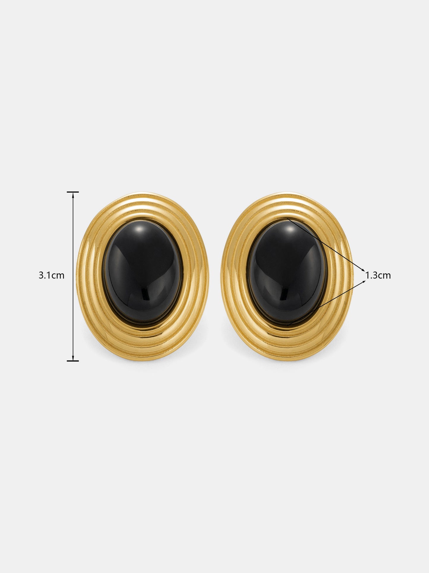 Textured Frame Black Oval Stone Stud Earrings