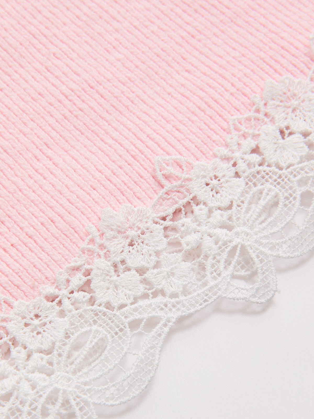 Ribbed Lace-Trim Short-Sleeve Cardigan