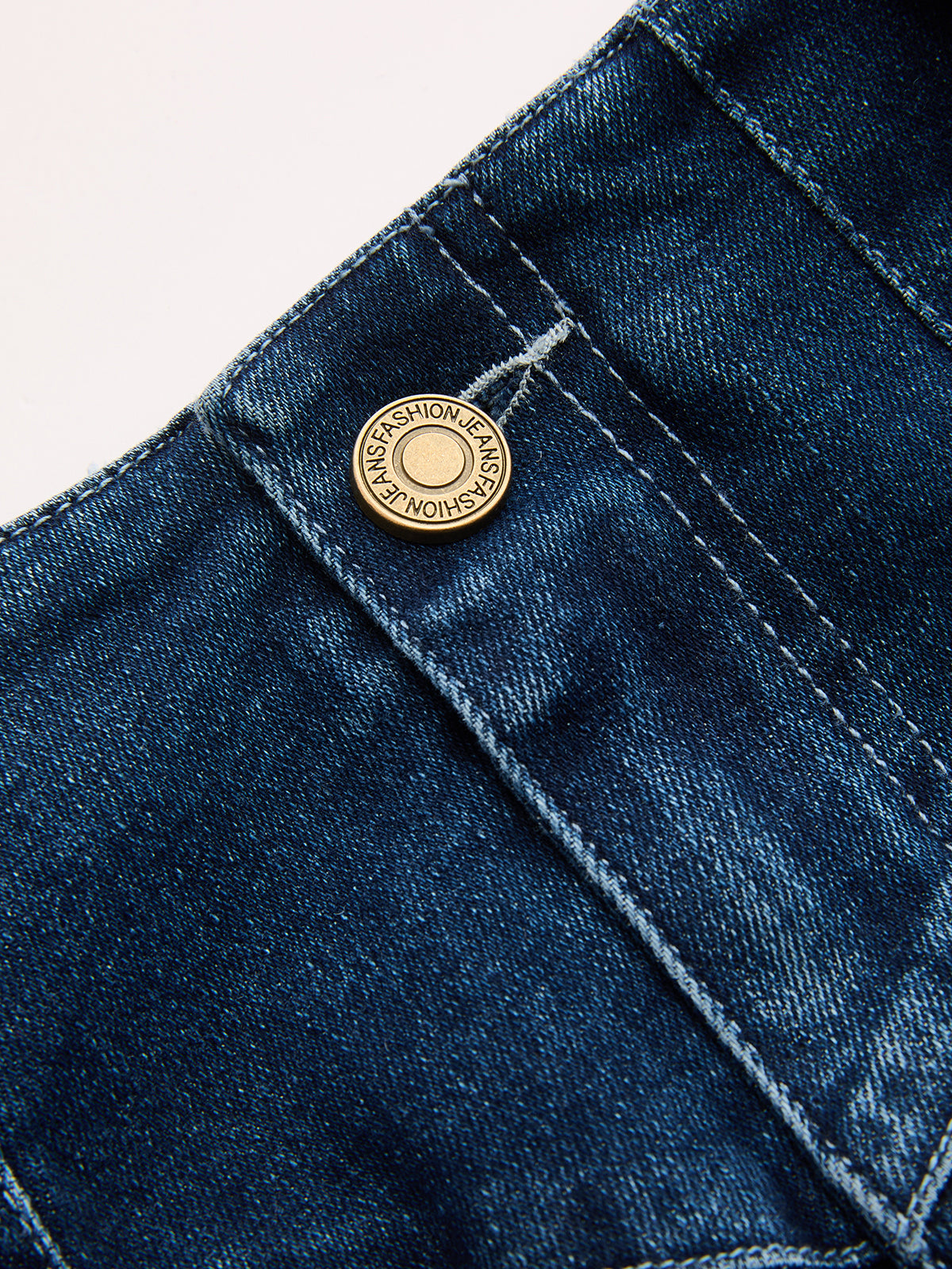 Mid-Waist Straight-Leg Denim Pants