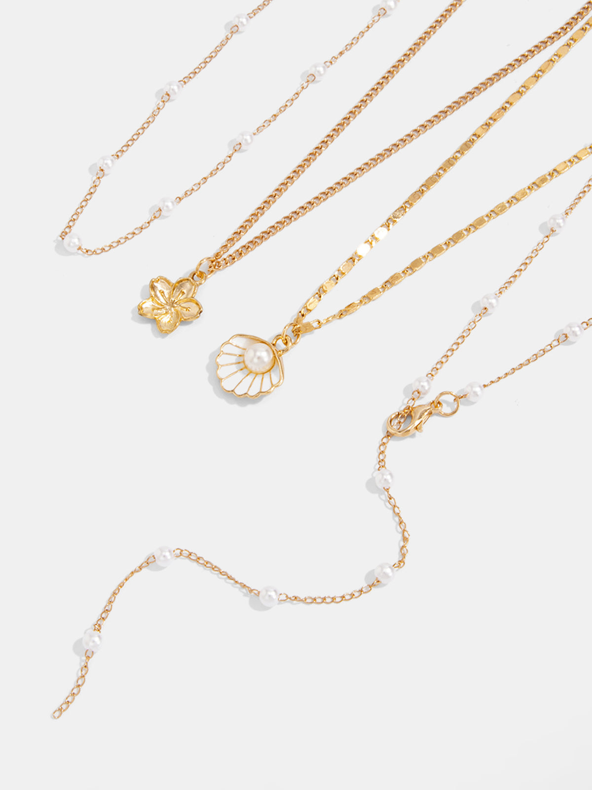 Layered Pearl Flower Shell Necklace