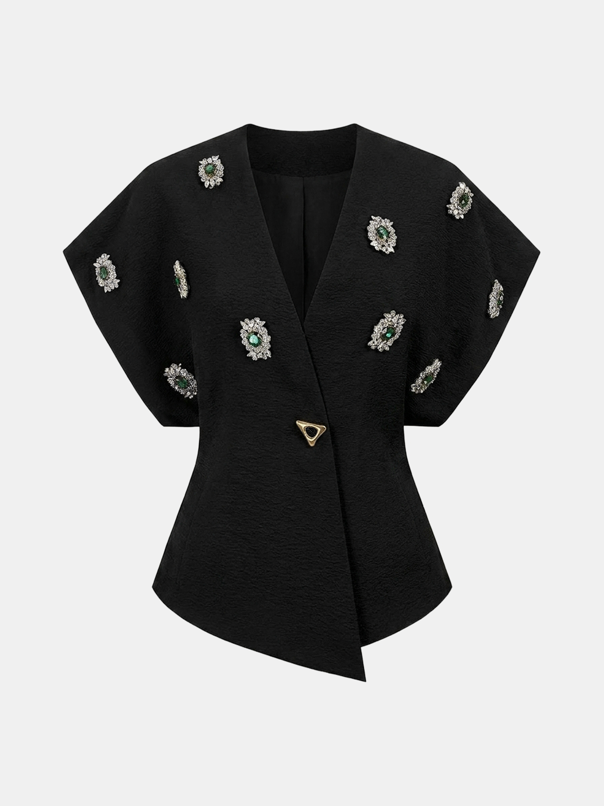 Jeweled Short Sleeve V-Neck Top