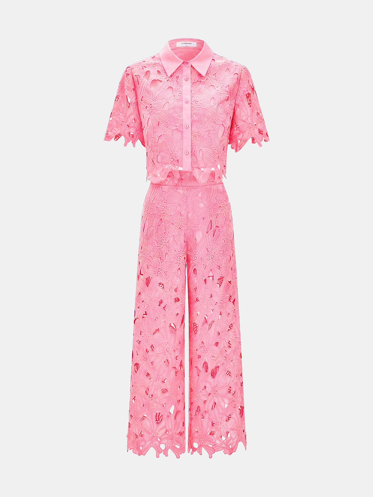 Cutout Lace Short Sleeve Top & Pants Set