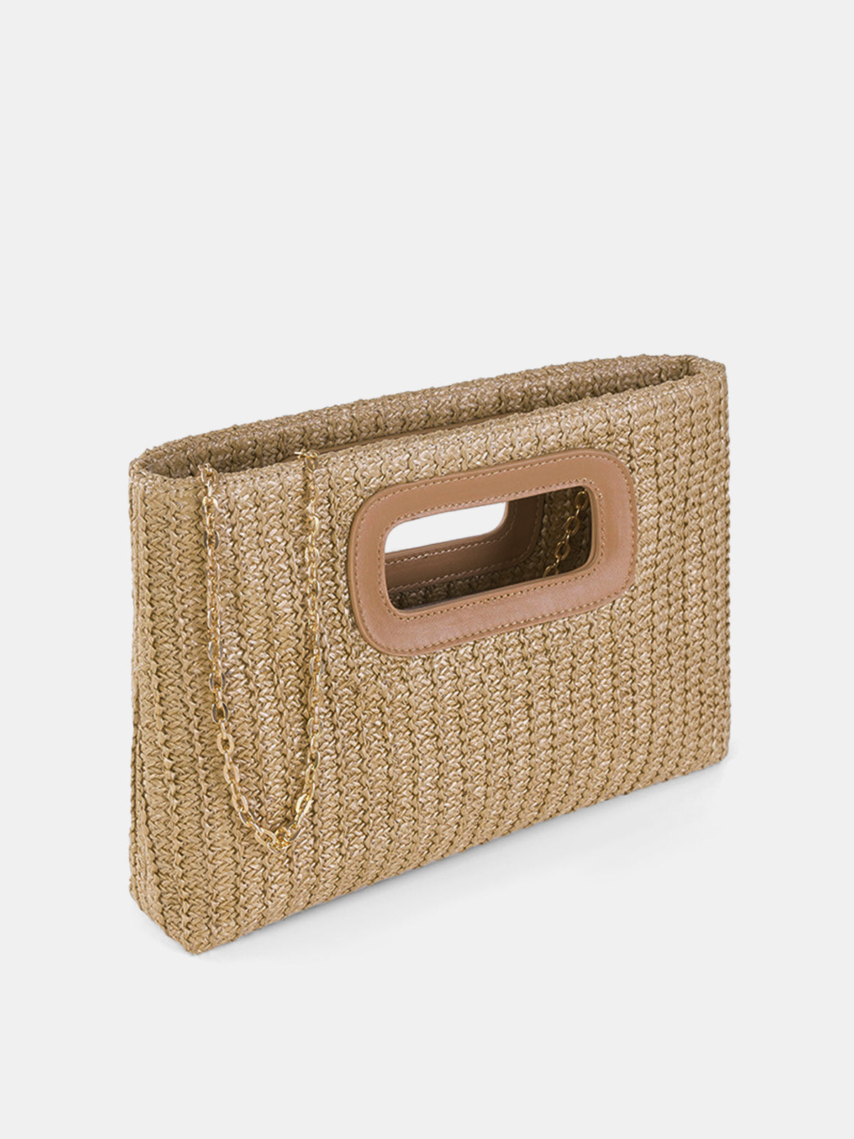 Straw Woven Cutout Handle Clutch Bag