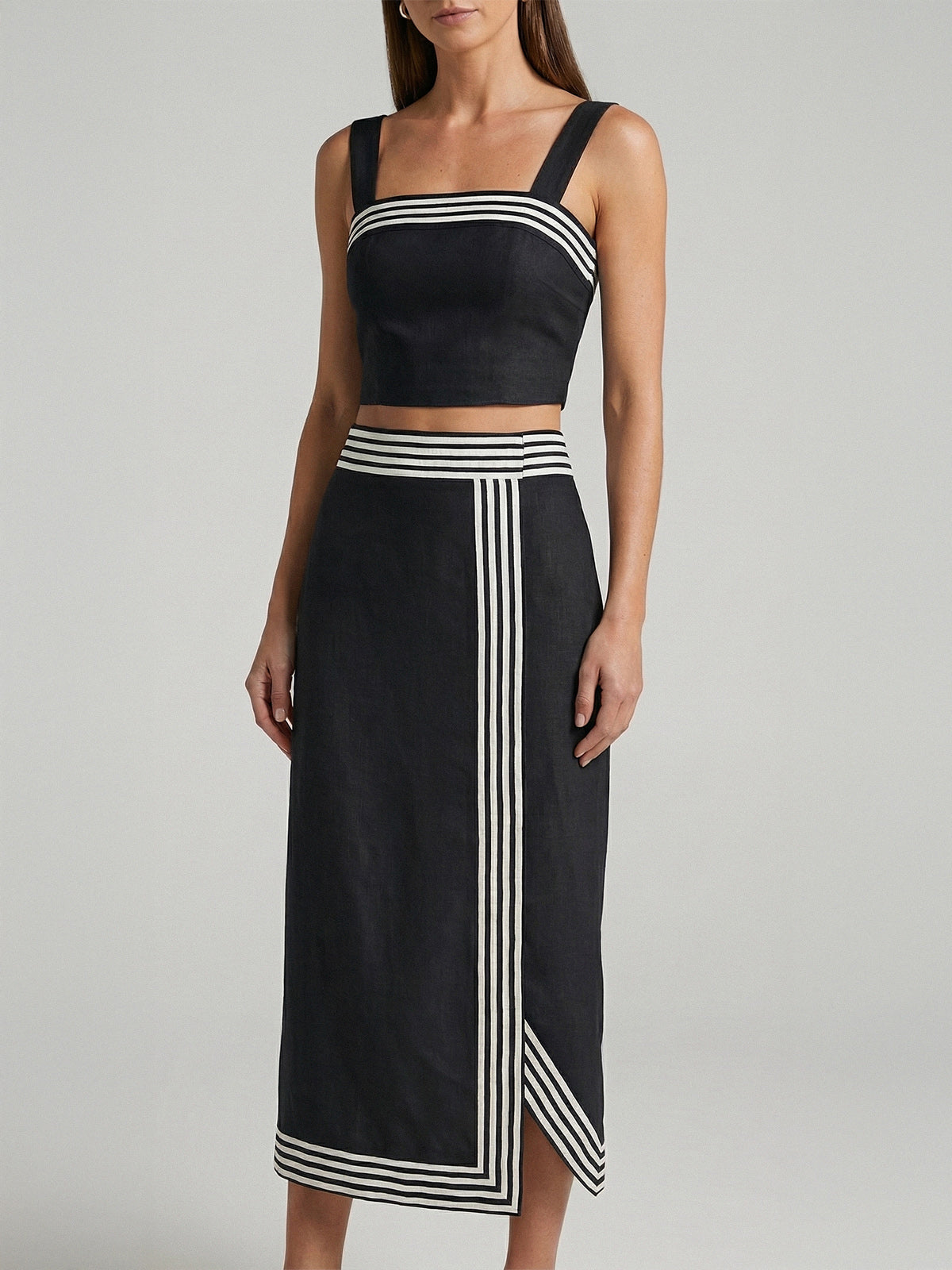 Striped Strappy Top & Midi Skirt Set