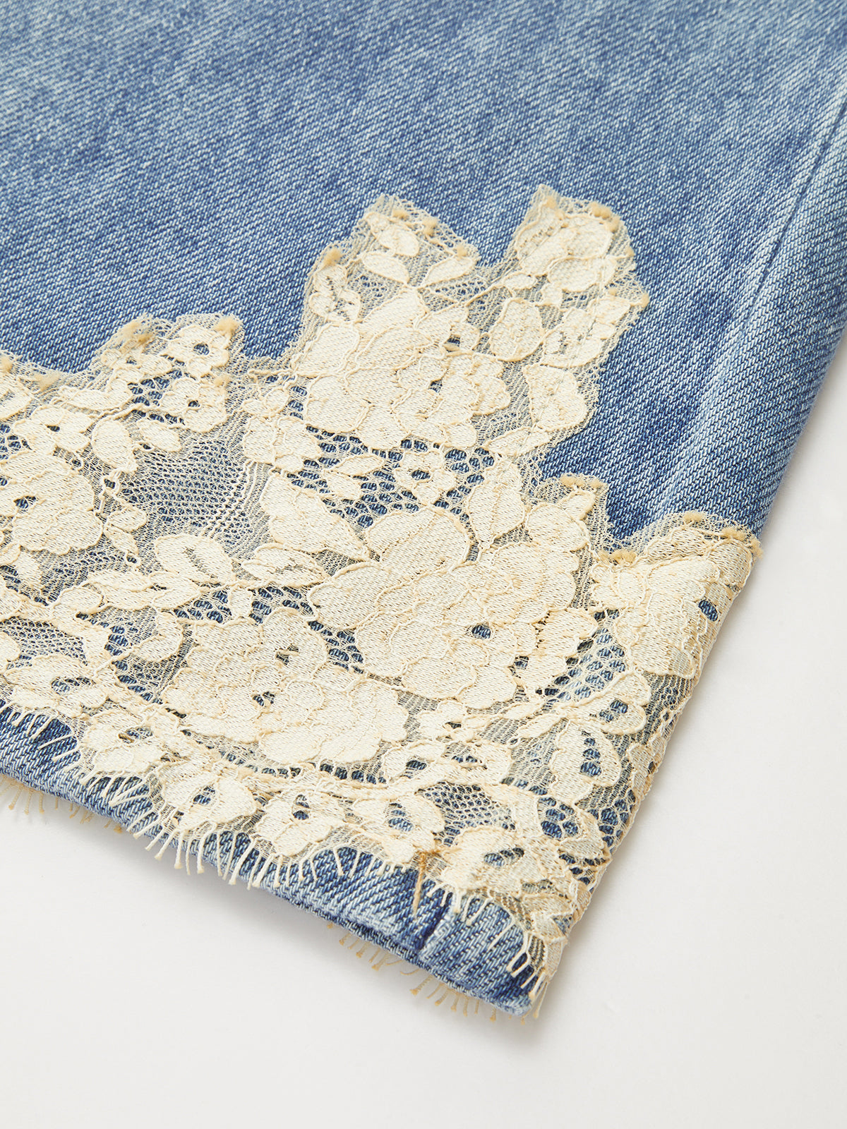 Lace Trim Mid-Waist Denim Pants