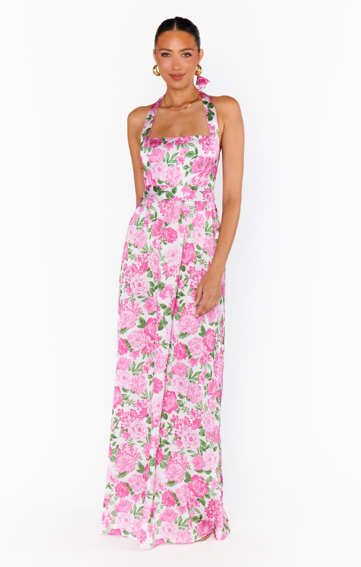 Hazel Halter Maxi Dress ~ Cottage Floral Pink