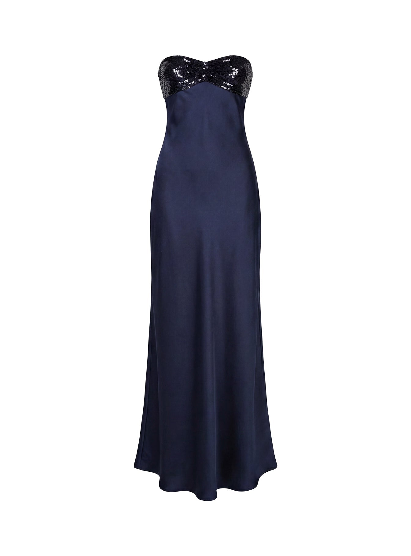 See The Vision Sequin Bust Strapless Maxi Dress Navy