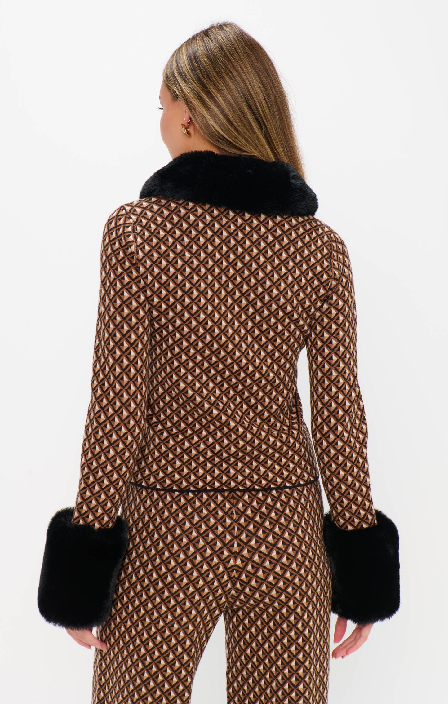 Chateau Cardigan ~ Carmel Geo Knit with Faux Fur