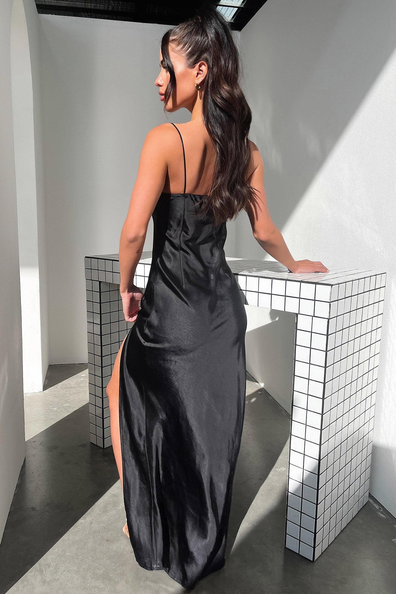Jennifer Satin Maxi Dress - Black
