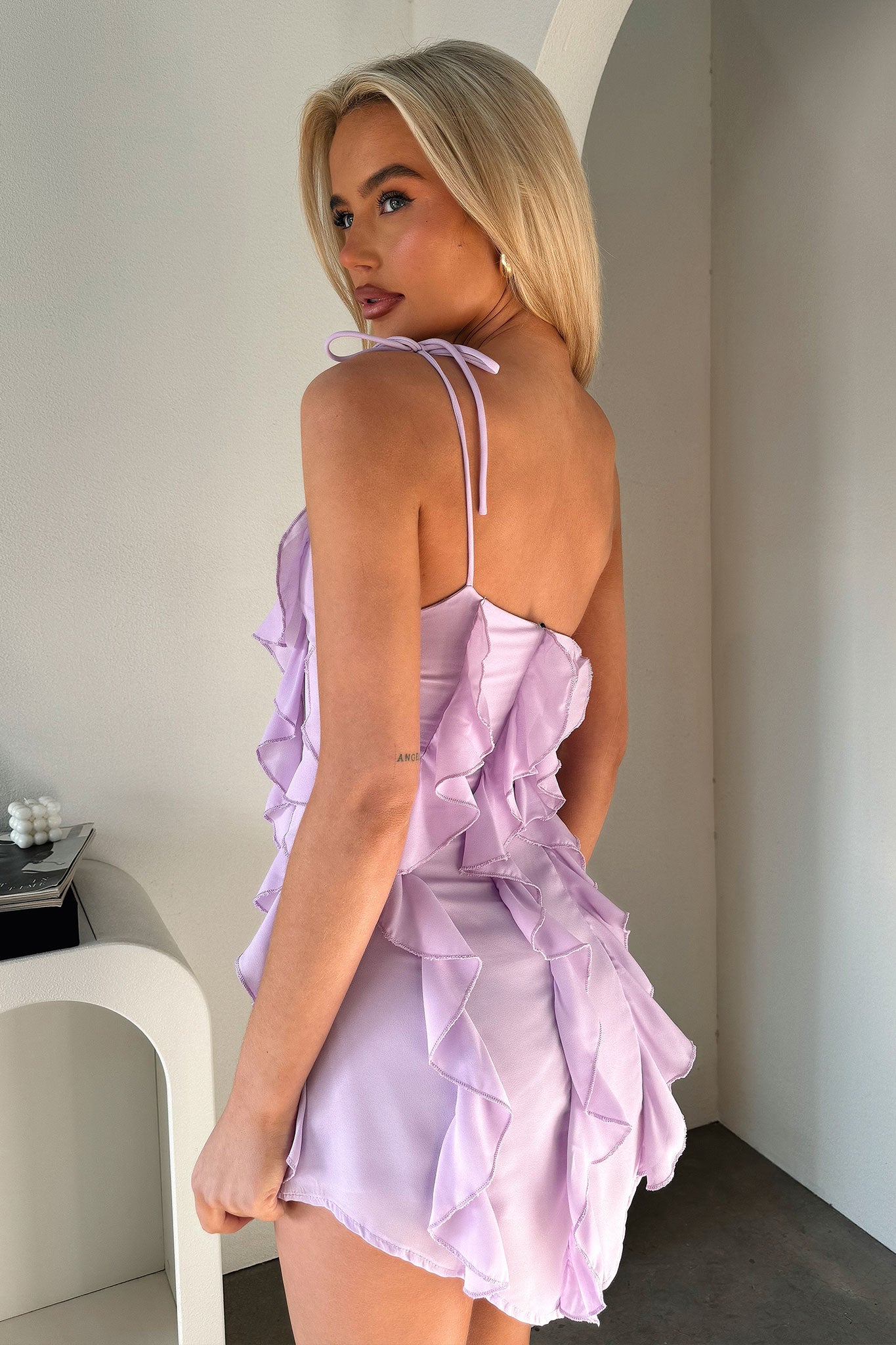 Kansis One Shoulder Ruffle Mini Dress - Lilac