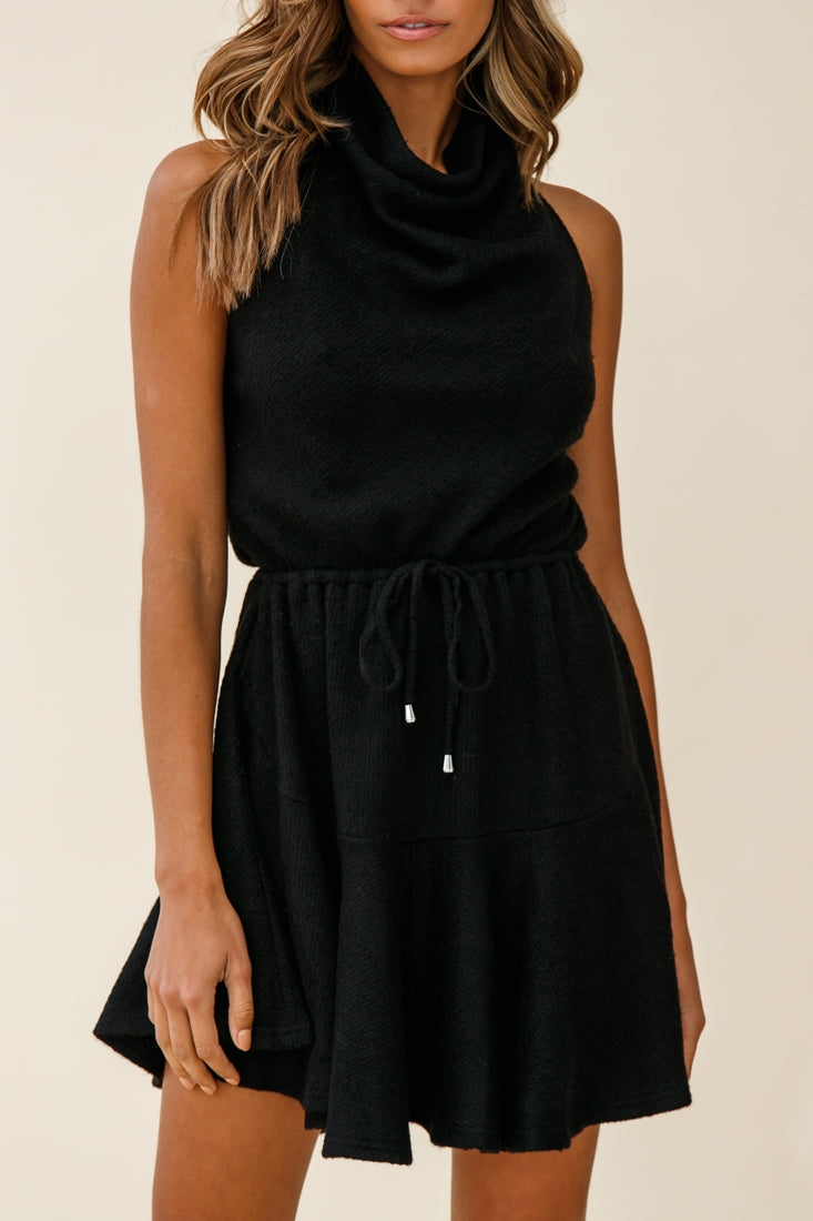 Cosette Cowl Halterneck Knit Dress Black