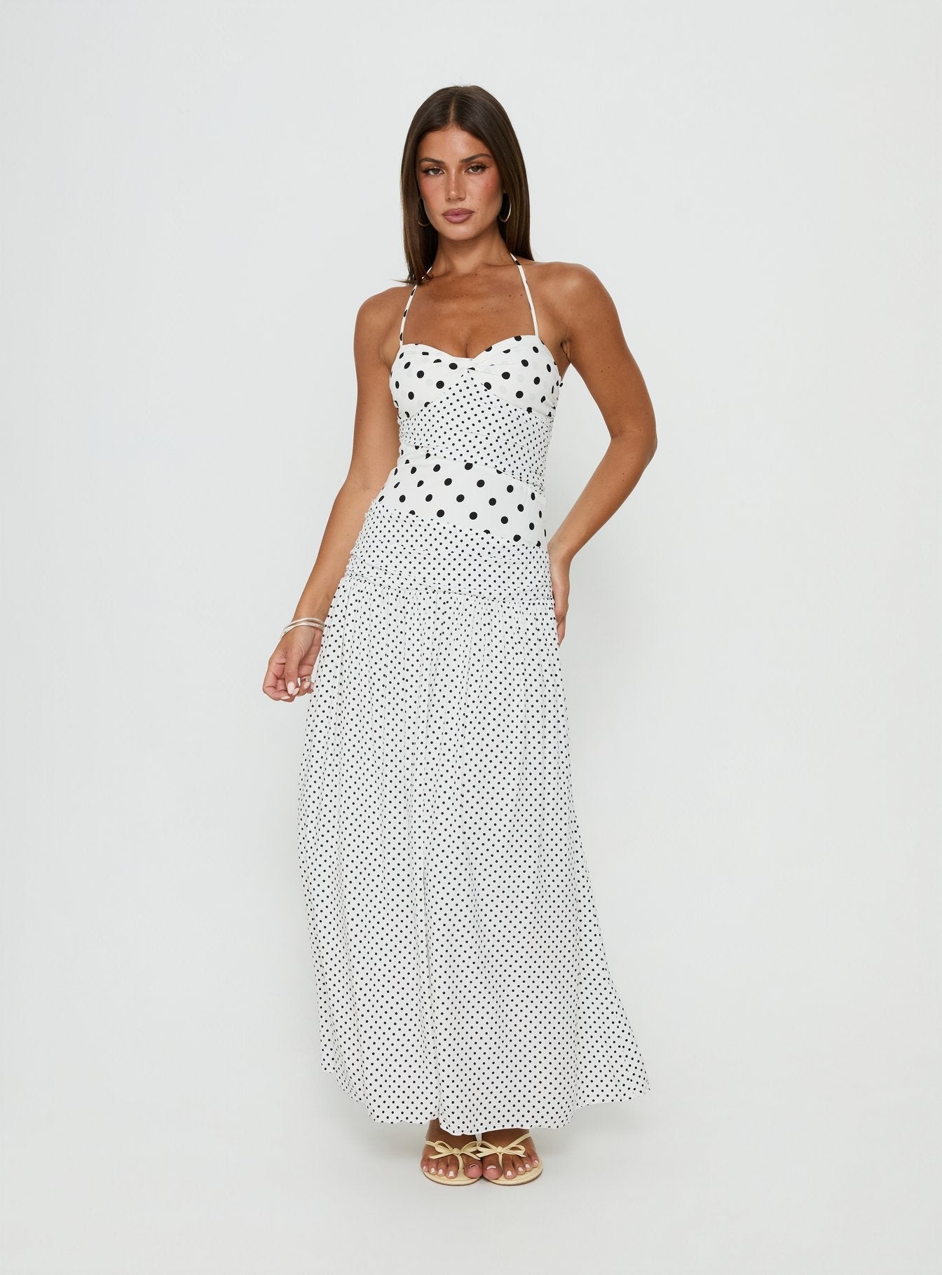 Marguerite Halter Maxi Dress White Polka Petite