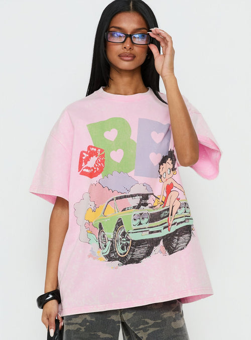 Betty Boop Speedracer Oversized Graphic Tee Washed Pink