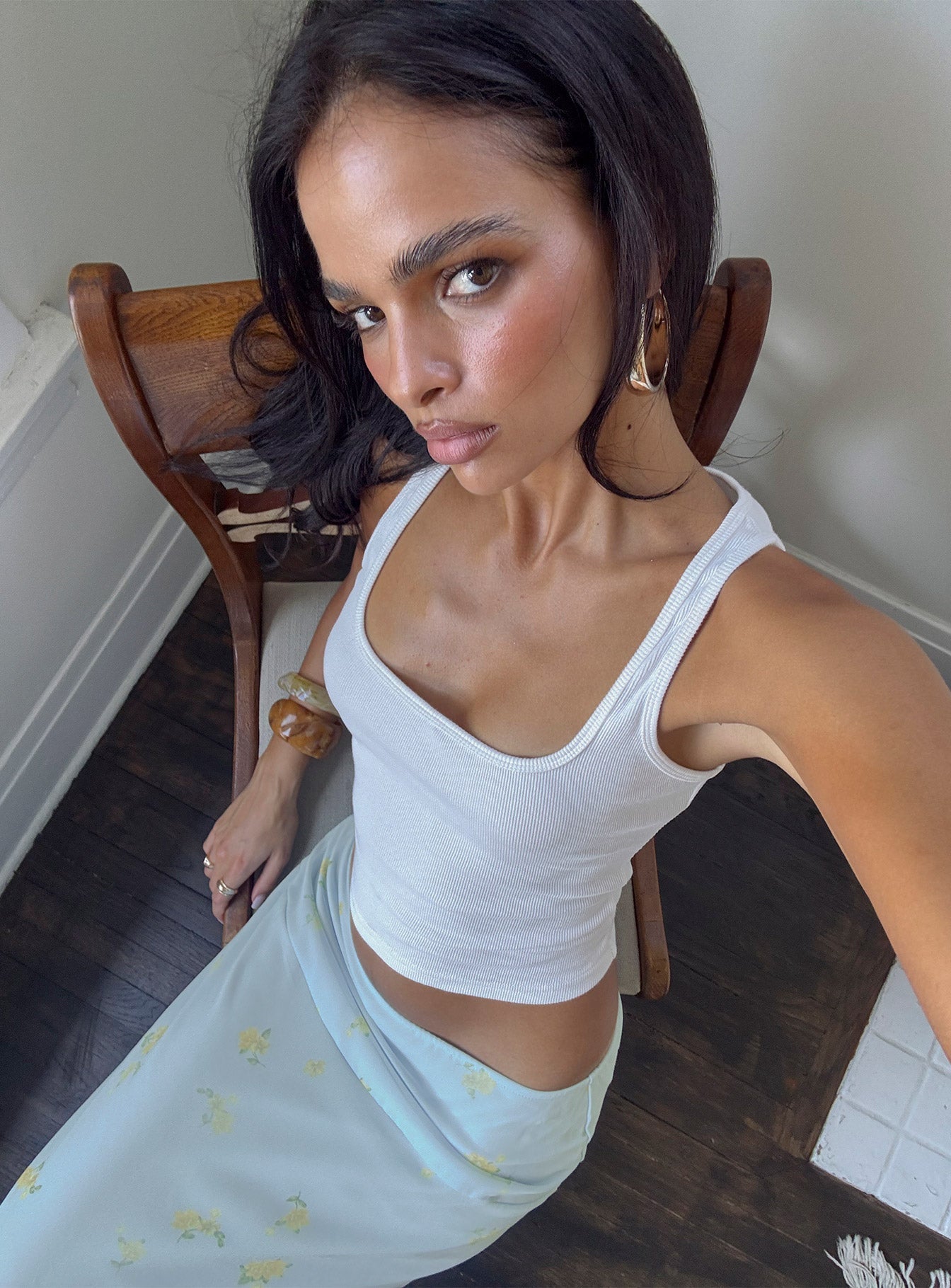 Baseline Square Neck Rib Tank Top White
