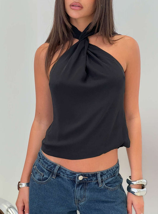 Adalynne Twist Front Top Black