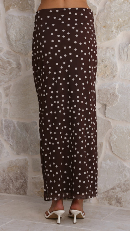 Janika Maxi Skirt - Chocolate/White Polka Dot