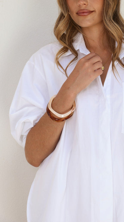 Pippa Wave Bangle 2 Pack - White / Tea