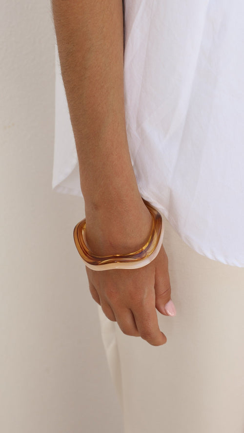 Pippa Wave Bangle 2 Pack - White / Tea