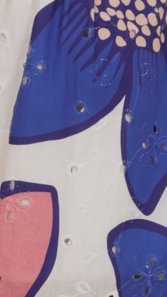 Eloise Eyelet Shorts - Botanic Blue/Pink Print