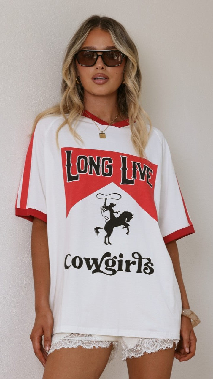 Long Live Cowgirls Oversized Tee - White / Red