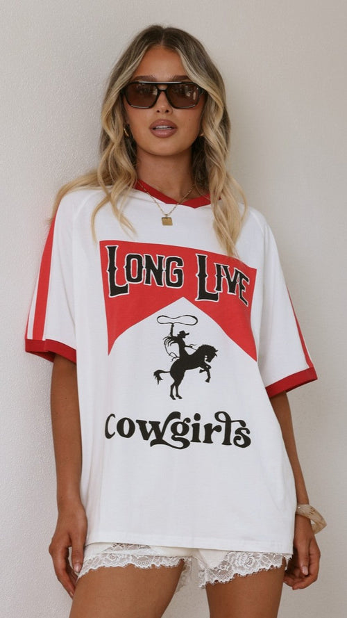 Long Live Cowgirls Oversized Tee - White / Red