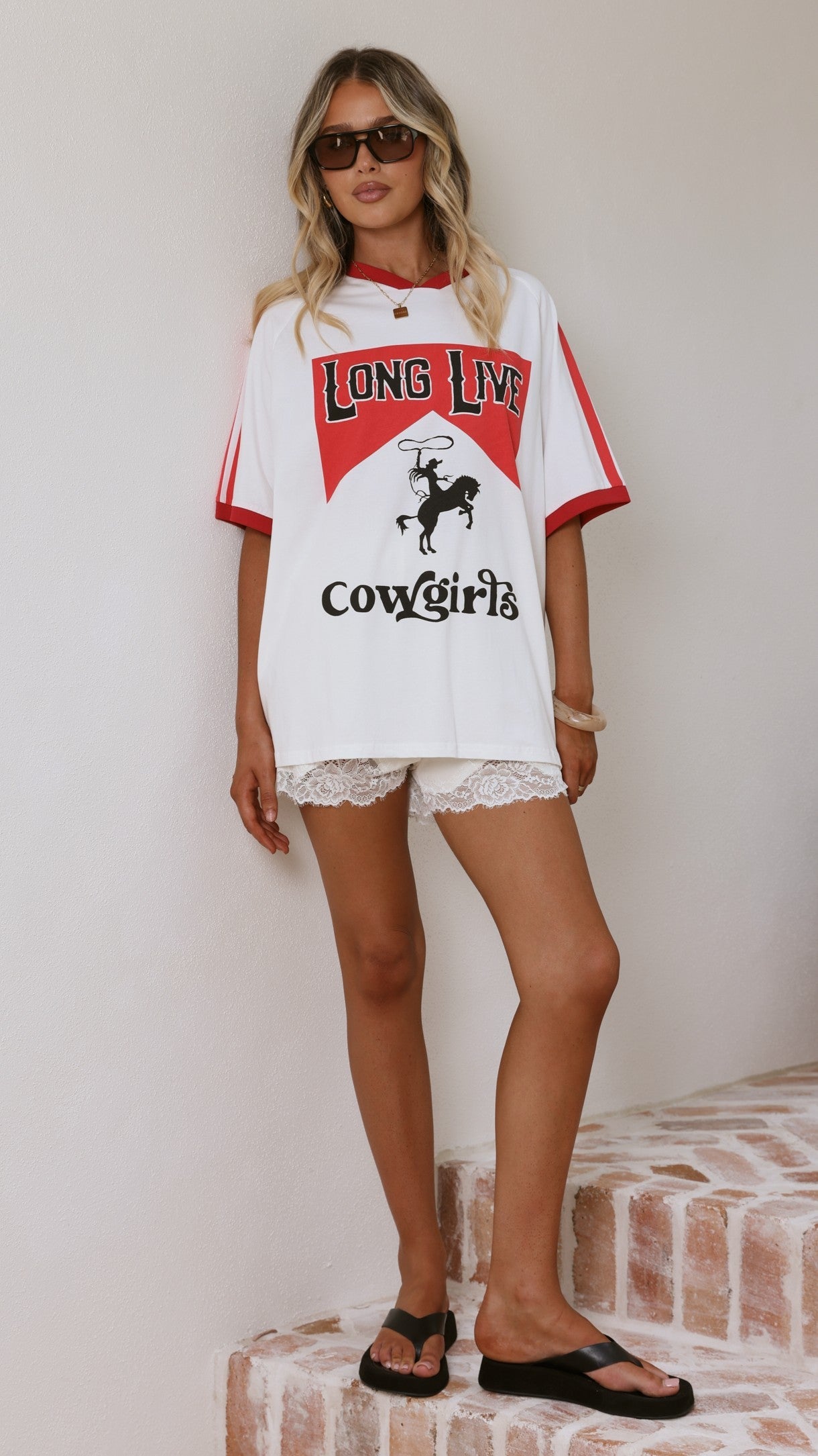 Long Live Cowgirls Oversized Tee - White / Red