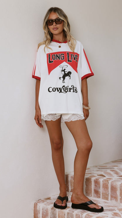 Long Live Cowgirls Oversized Tee - White / Red