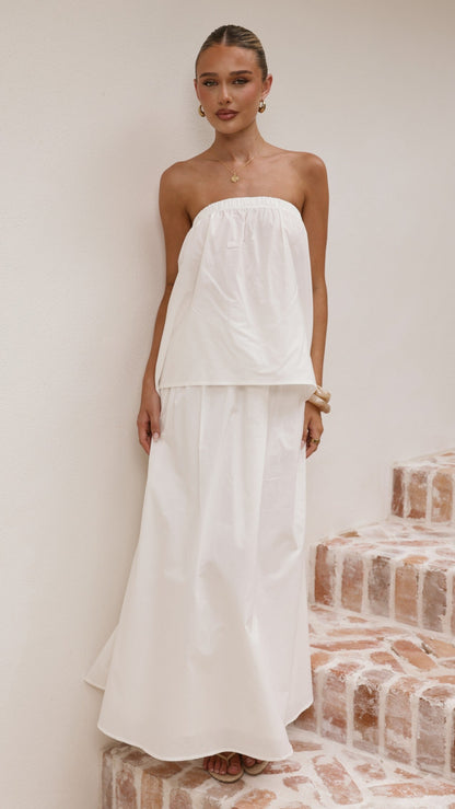 Makala Strapless Top and Maxi Skirt Set - White
