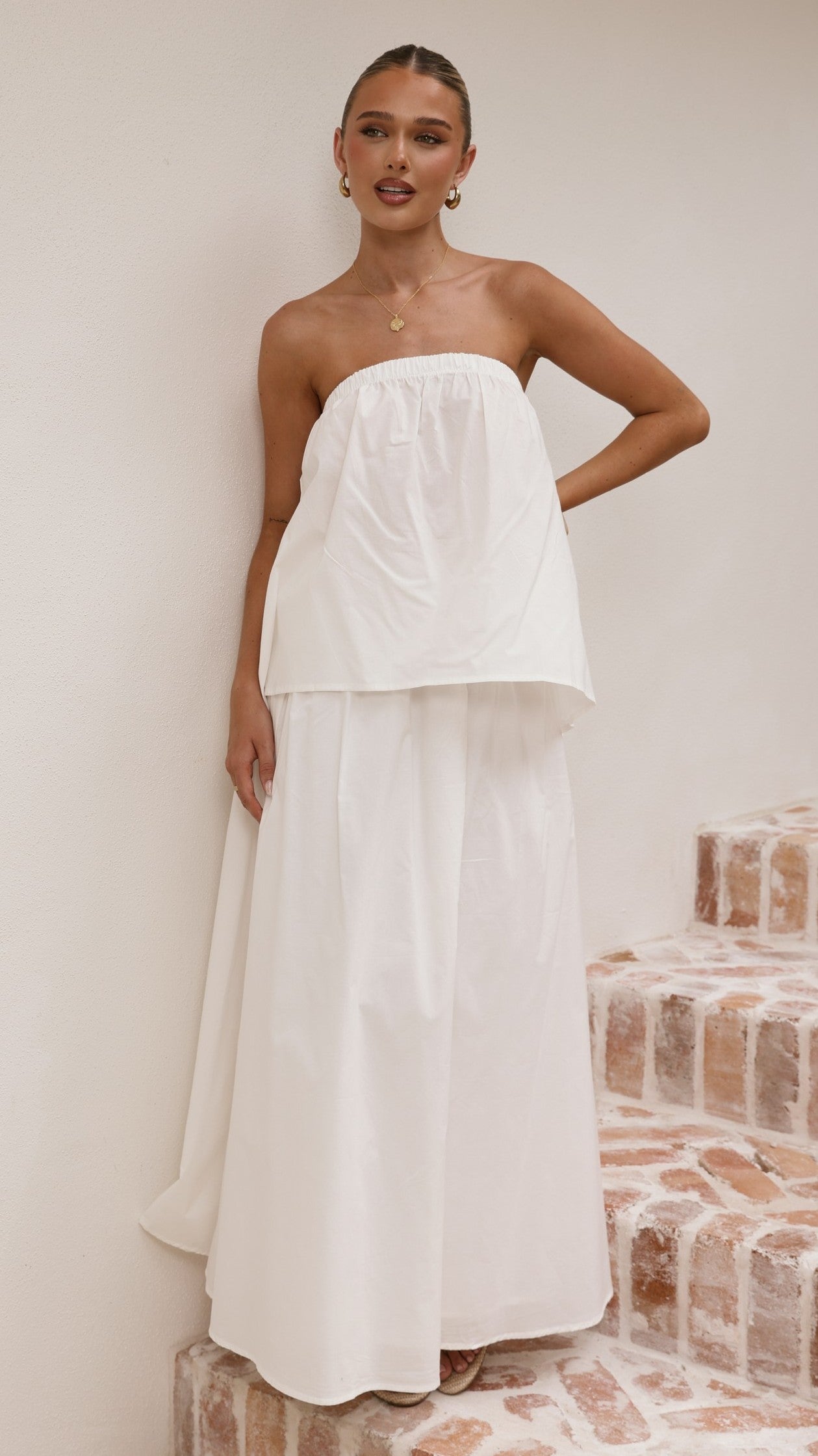 Makala Strapless Top and Maxi Skirt Set - White