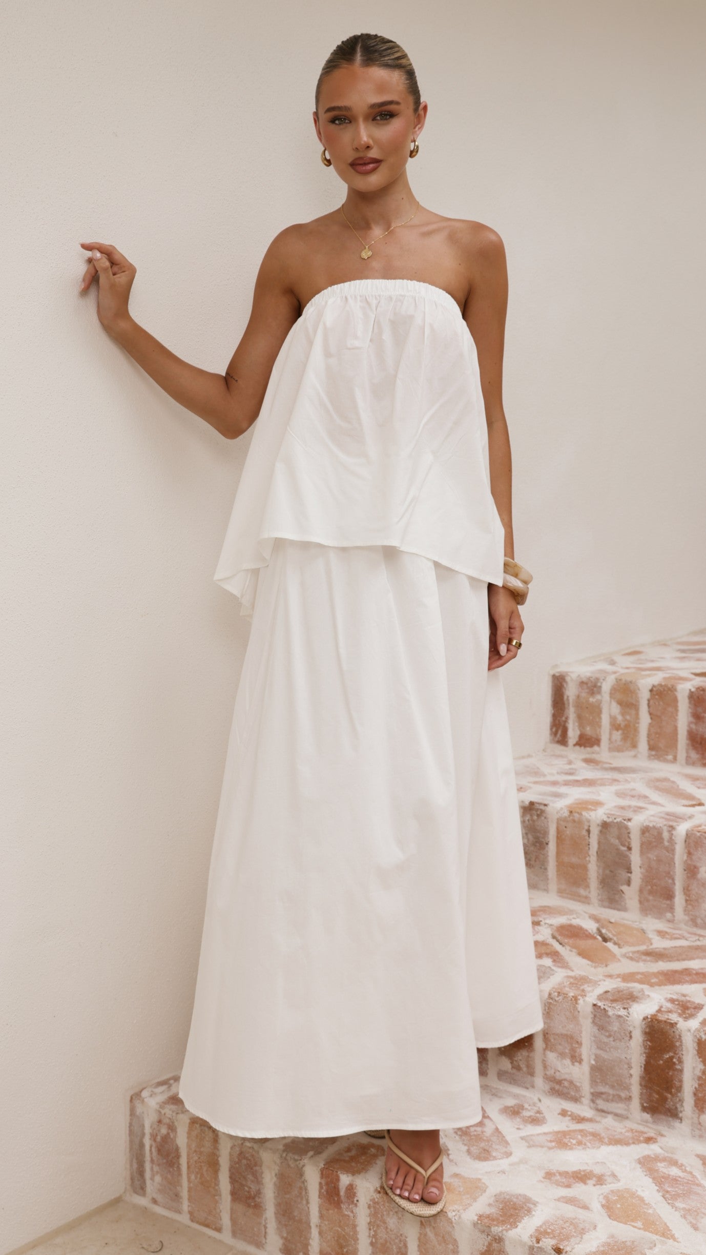 Makala Strapless Top and Maxi Skirt Set - White