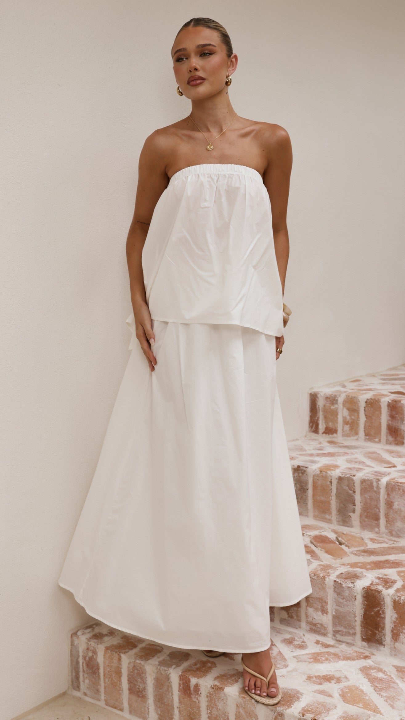 Makala Strapless Top and Maxi Skirt Set - White