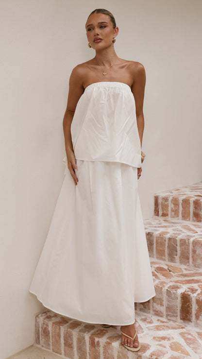 Makala Strapless Top and Maxi Skirt Set - White