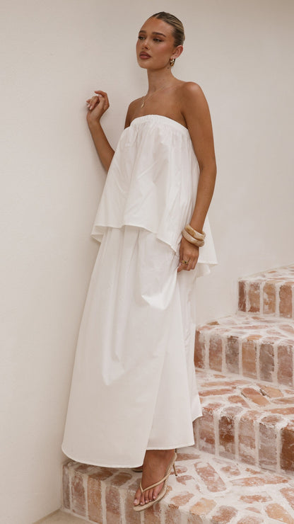 Makala Strapless Top and Maxi Skirt Set - White