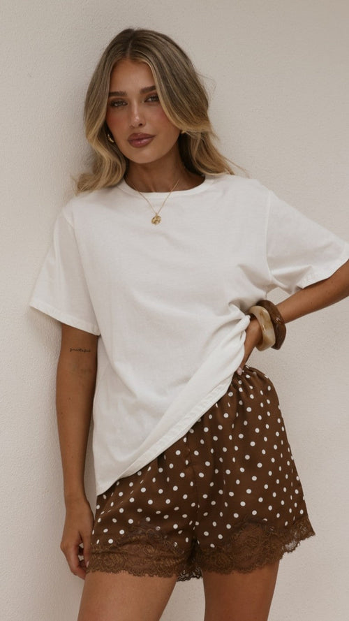 Makoa Lace Shorts - Choc/White Polka