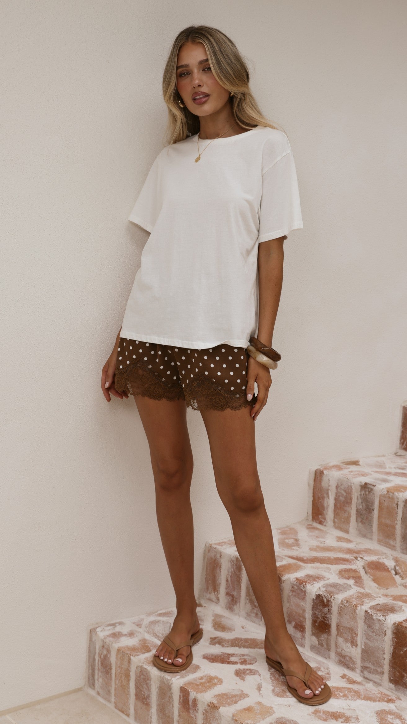 Makoa Lace Shorts - Choc/White Polka