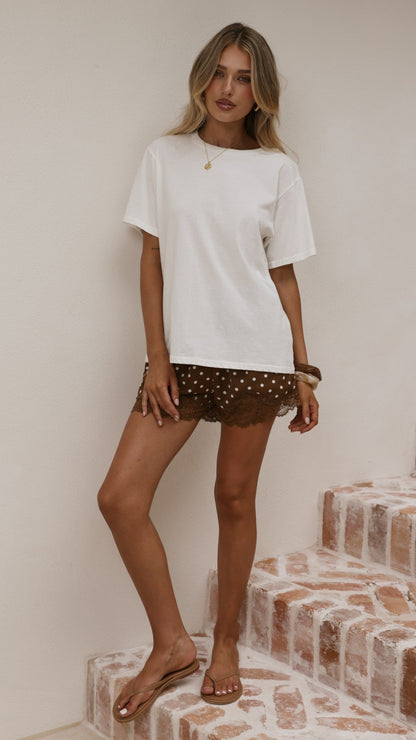Makoa Lace Shorts - Choc/White Polka