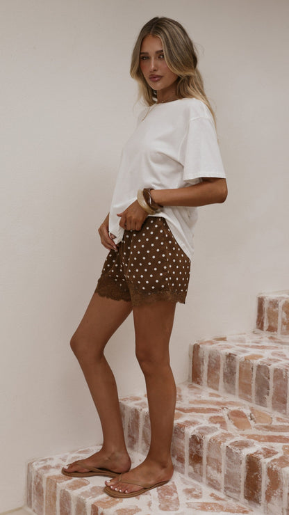Makoa Lace Shorts - Choc/White Polka