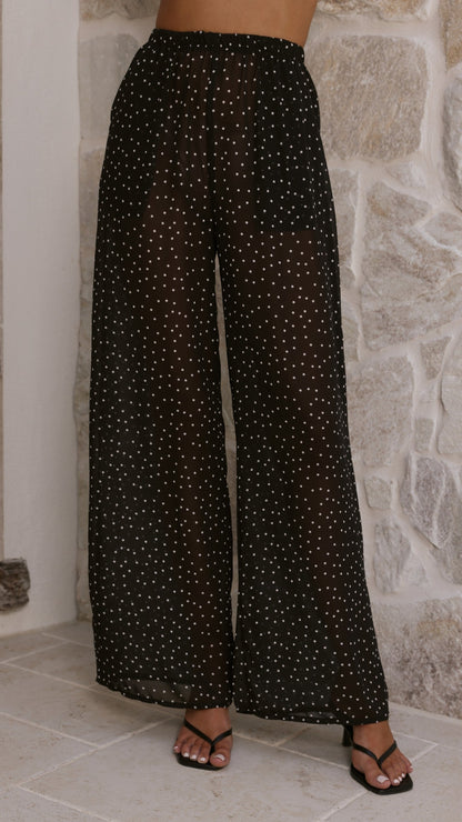 Rubi Top and Pants Set - Black Polka