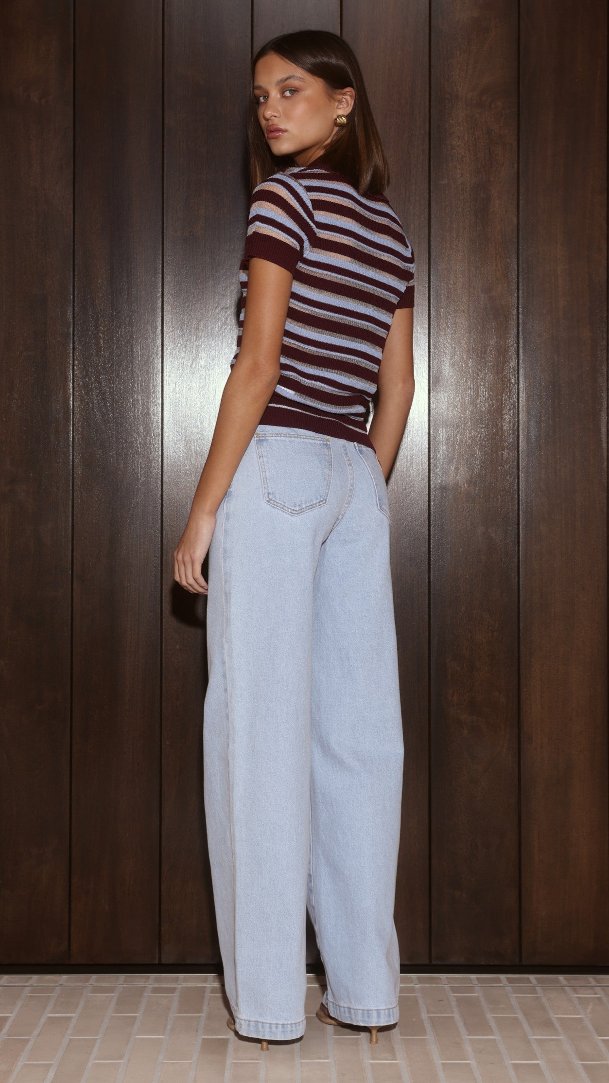 Alana Top - Blue/Maroon Stripe