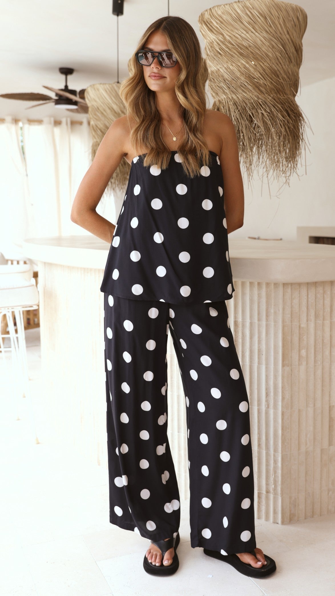Darya Strapless Top - Black / White Polka Dot