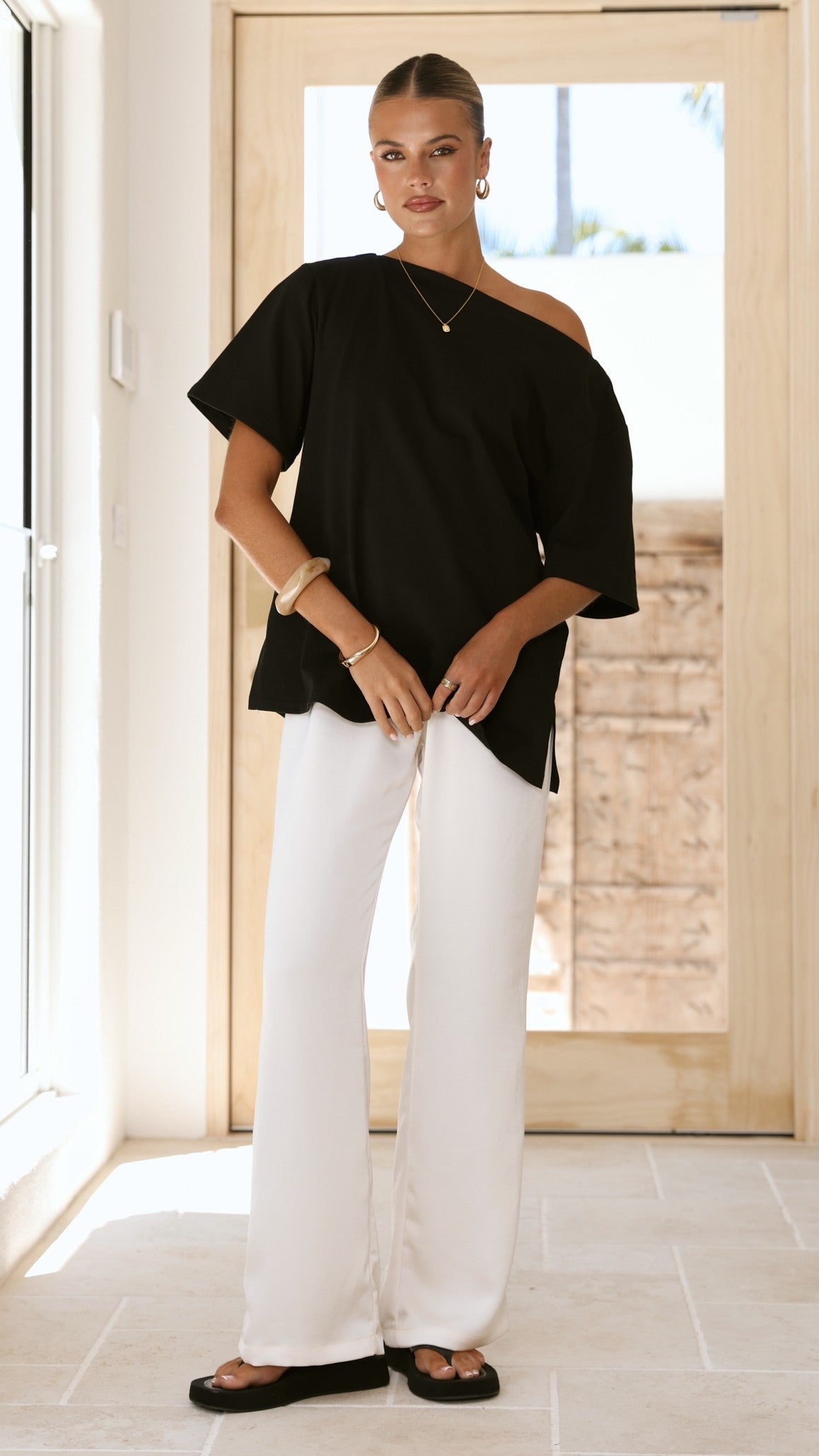 Pia One Shoulder Oversize Tee - Black