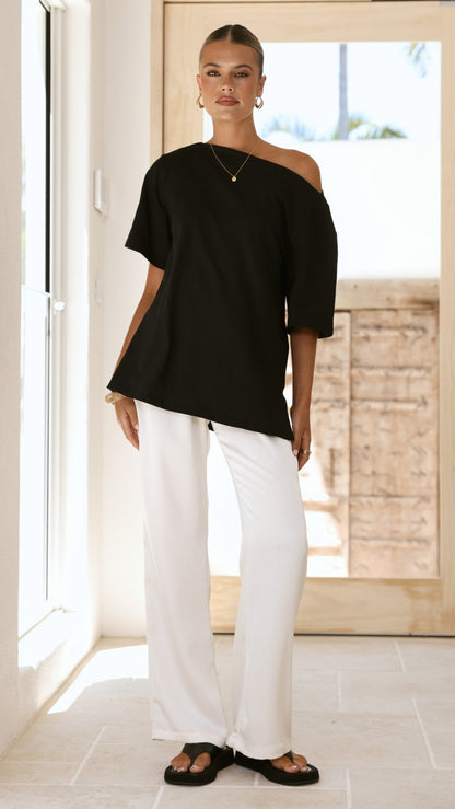 Pia One Shoulder Oversize Tee - Black