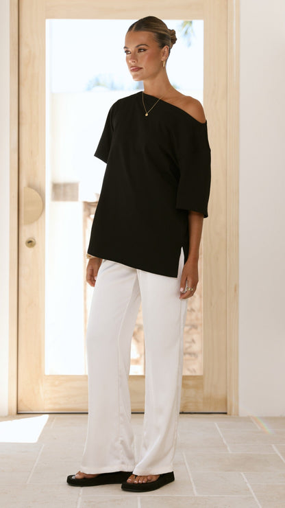 Pia One Shoulder Oversize Tee - Black