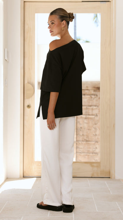 Pia One Shoulder Oversize Tee - Black