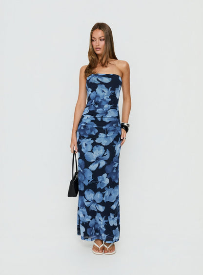 Lanora Strapless Maxi Dress Blue Floral